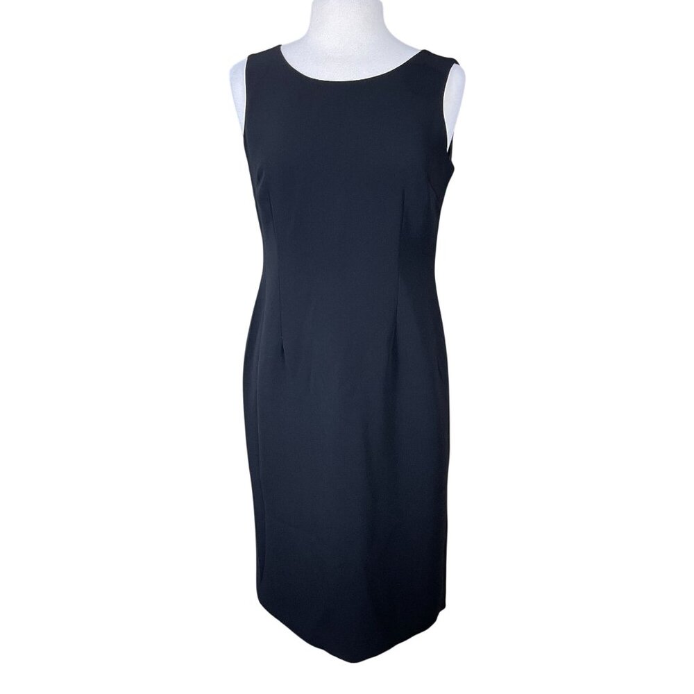 Jones Studio Black Sleeveless Sheath Dress Size 8 Polyester Lined Back Slit